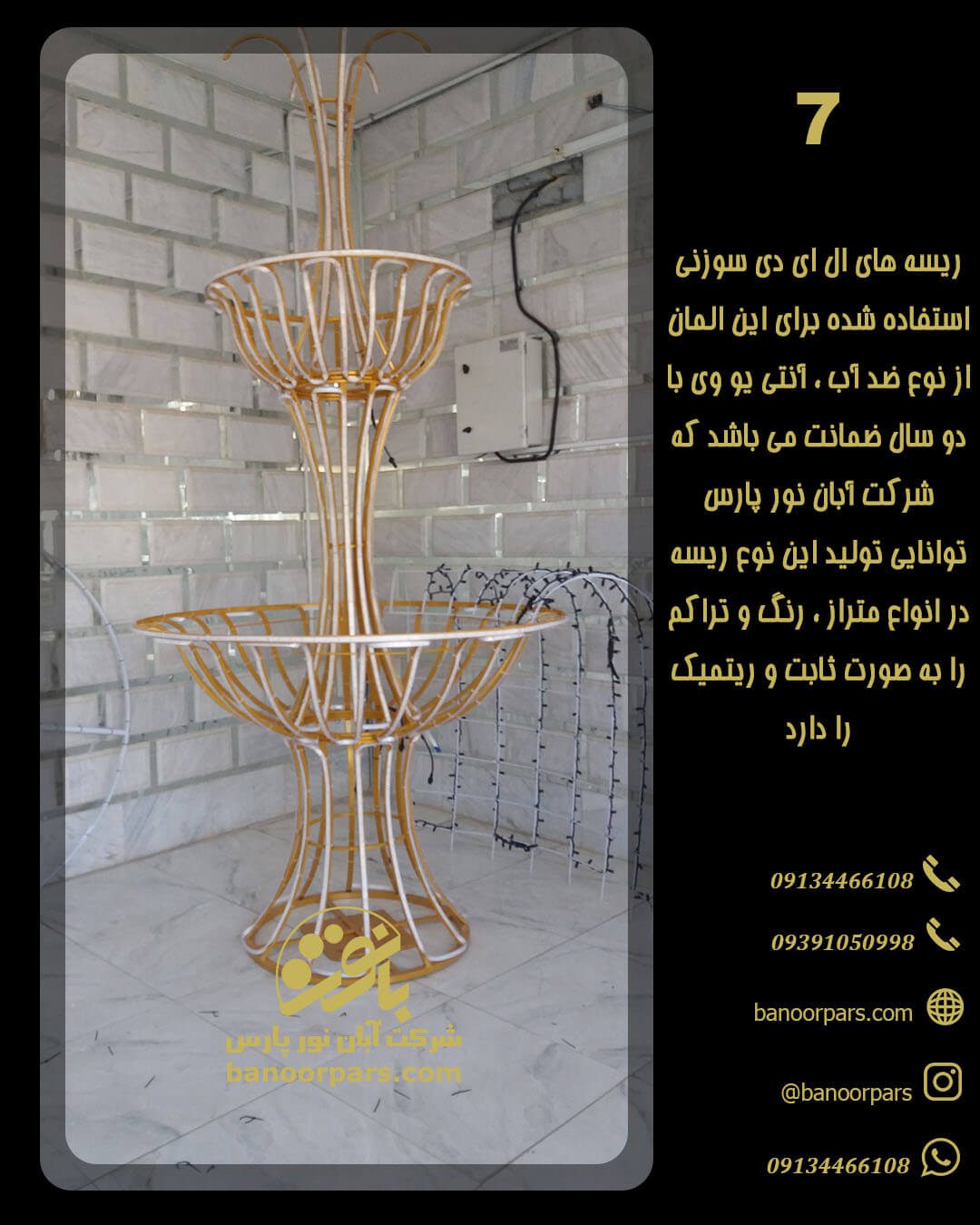 ریسه های سوزنی استفاده شده برای المان ضد آب و آنتی یو وی می باشد و دارای استاندارد IP65 است