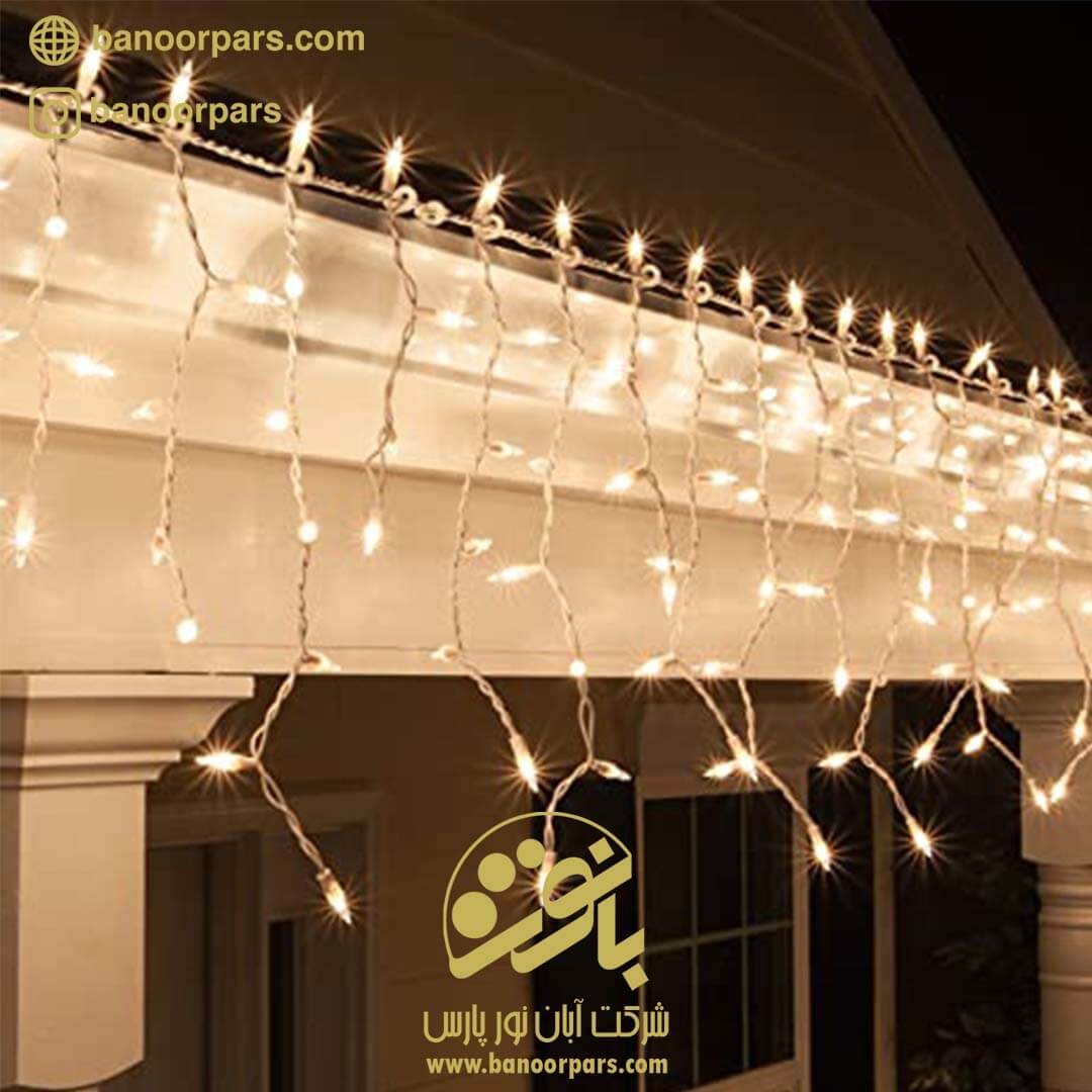 نورپردازی لبه ی نما ساختمان با ریسه ال ای دی سوزنی قندیلی