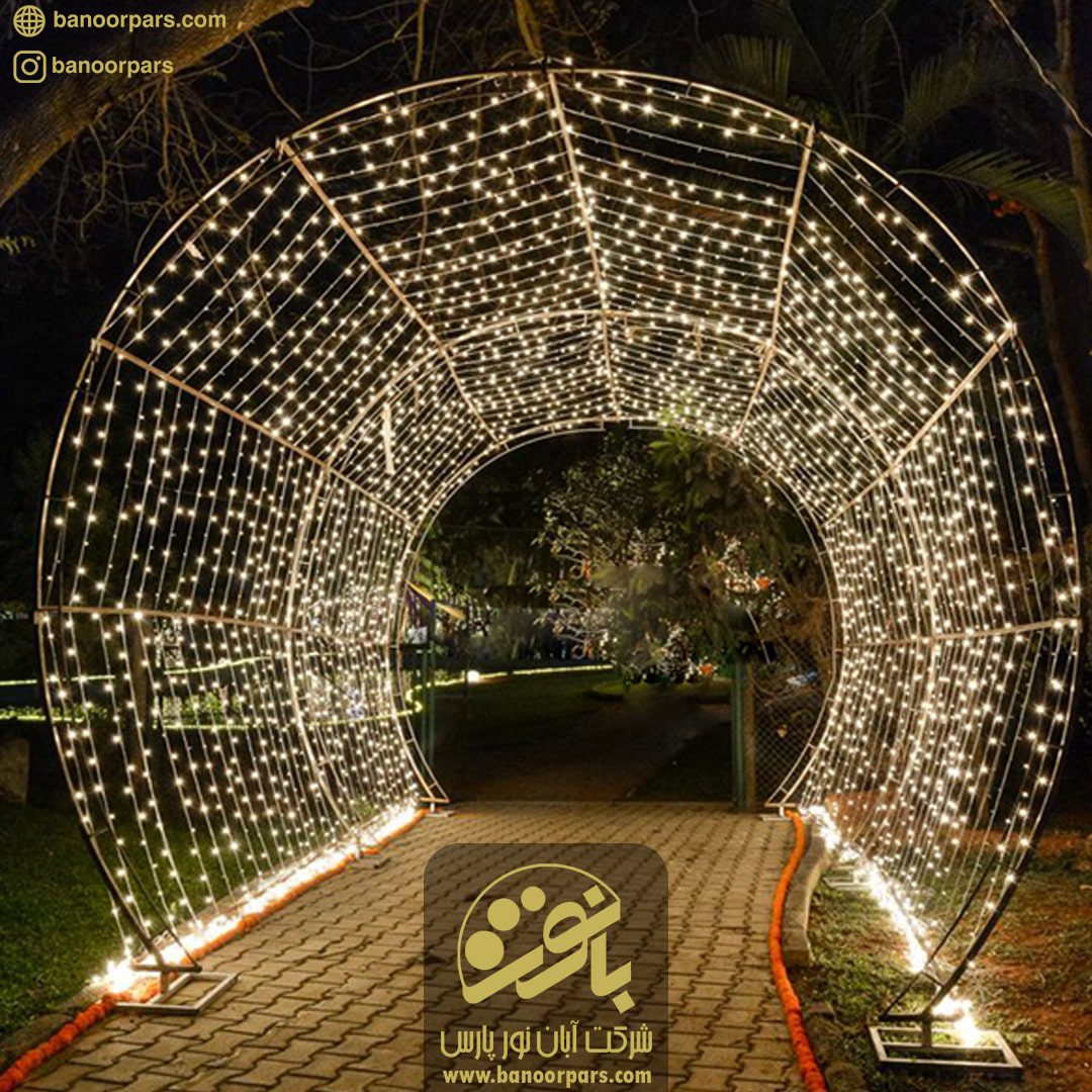 تونل نور دایره ای با استفاده از ریسه ال ای دی سوزنی رنگ آفتابی