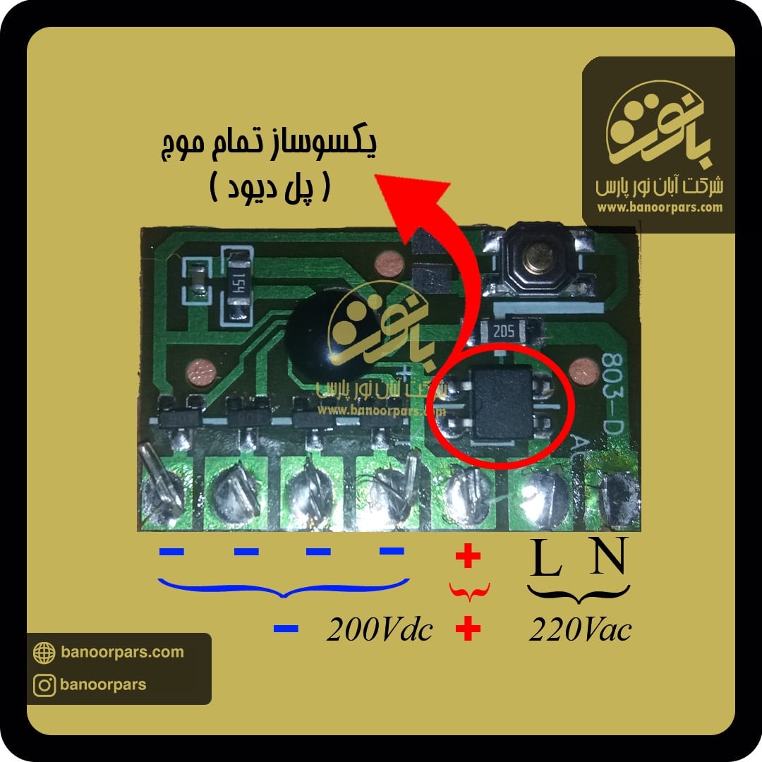 برد ریسه ال ای دی سوزنی به صورت تمام موج با ورودی 220 ولت و خروجی 200 ولت همراه با ترتیب پایه ها